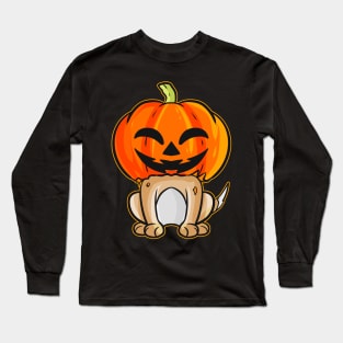 Laughing Pumpkin Head Dog Puppy on Halloween Long Sleeve T-Shirt